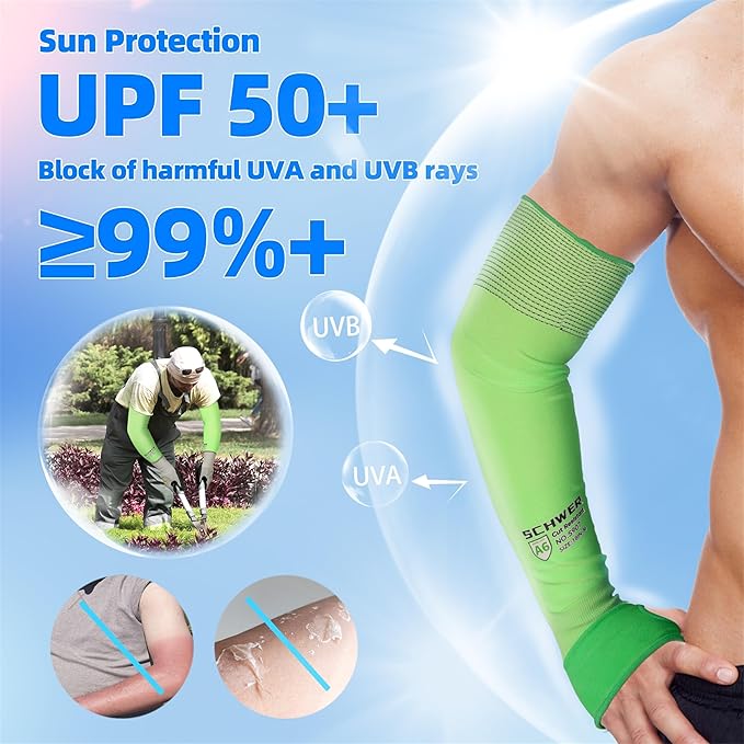 Schwer Ultra-Thin ANSI A6 Cut Resistant Arm Sleeves, 21 Gauge Comfortable and Breathable Protective Sleeves, Arm Protectors for Thin Skin and Bruising, Work, Gardening, Farming, Outdoors, Non-PFAS, M