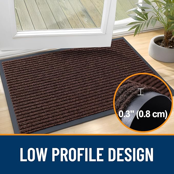 OLANLY Front Door Mat Indoor Outdoor Entrance, Waterproof Heavy Duty Doormat, Fade Resistant, Low Profile, Easy Clean Patio Porch Welcome Floor Mats for Entry, 59x40, Brown