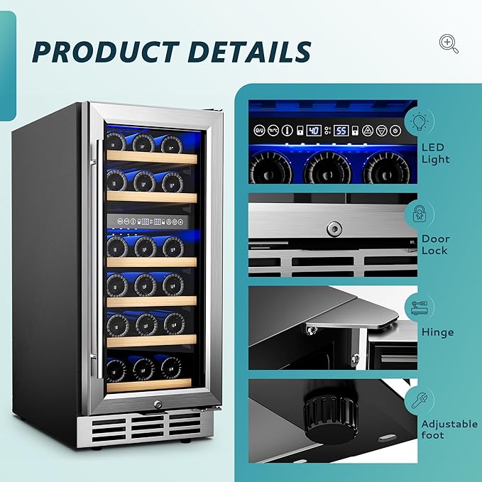 EUHOMY 15 Inch Wine Fridge, 33 Bottle Dual Zone Wine Cooler Refrigerator with Glass Door, Built-In or Freestanding Wine Refrigerator with Digital Temperature Control, for Home, Bar, Office
