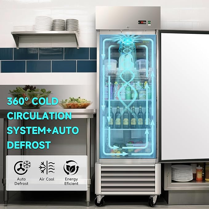 27" W Commercial Refrigerator 1 Door, 23 Cu.ft Commercial Fridge, Stainless Steel Reach-In Refrigerator Upright, ETL Approved for Restaurant, Bar, Shop