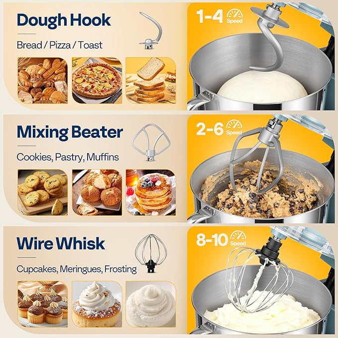 VIVOHOME Stand Mixer, 660W 10 Speed 6 Quart Tilt-Head Kitchen Electric Food Mixer with Beater, Dough Hook, Wire Whip and Egg Separator, Blue