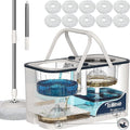 Gen 1 Large-Capacity Spin Mop and Bucket – for Big Homes & Deep Cleaning Days,4-Chamber System Separates Dirty & Clean Water, 2-GAL Heavy-Duty Design with Wheels & 10 Refill Mop Heads - White/Blue