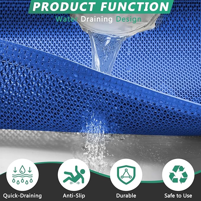 WochiTV Non Slip Drainage Mats, Front Door Mat, PVC Pool Floor Mat 0.2'' Thick Rubber Outdoor Indoor, Parking Space Mat for Bathroom Garage Basement Backyard Commercial Kitchen, 1.4x2.3Ft Blue