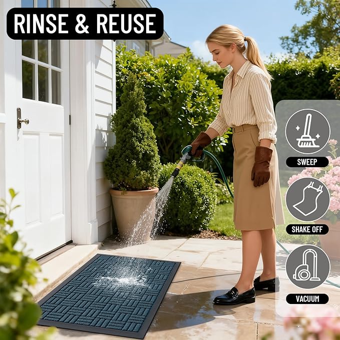 OLANLY Front Door Mat Outside Entrance 71x47, Absorbent, Heavy Duty Sturdy Natural Rubber Doormat Indoor Outdoor, Non-Slip, Stain and Fade Resistant, Low Profile Floor Mat for Entryway, Lake Blue