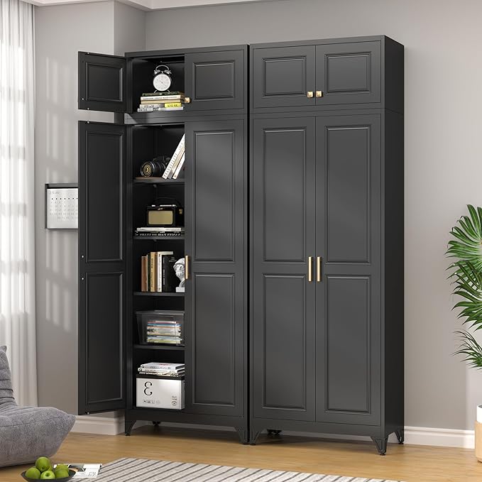 32" Metal Wall Cabinet 2 Doors,Black Hanging Cabinets with Handle,Bathroom Cabinet,Storage Cabinet 16" D x 32" W x 15" H