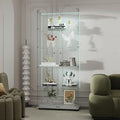 Yoluckea 5 Tiers Glass Display Cabinet with Bluetooth LED Light Strip, 2 Doors Floor Standing Curio Cabinet with Universal Wheel for Home Office Display,White Glass Bookshelf for Collections,Clear Top