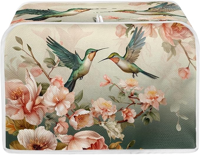 Hummingbird Flower Print 4 Slice Toaster Cover Dustproof Fingerprint Protectors Kitchen Accessories Decor