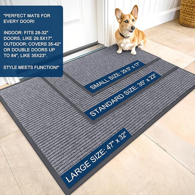 OLANLY Front Door Mat Indoor Outdoor Entrance, Waterproof Heavy Duty Doormat, Fade Resistant, Low Profile, Easy Clean Patio Porch Welcome Floor Mats for Entry, 59x23, Light Gray