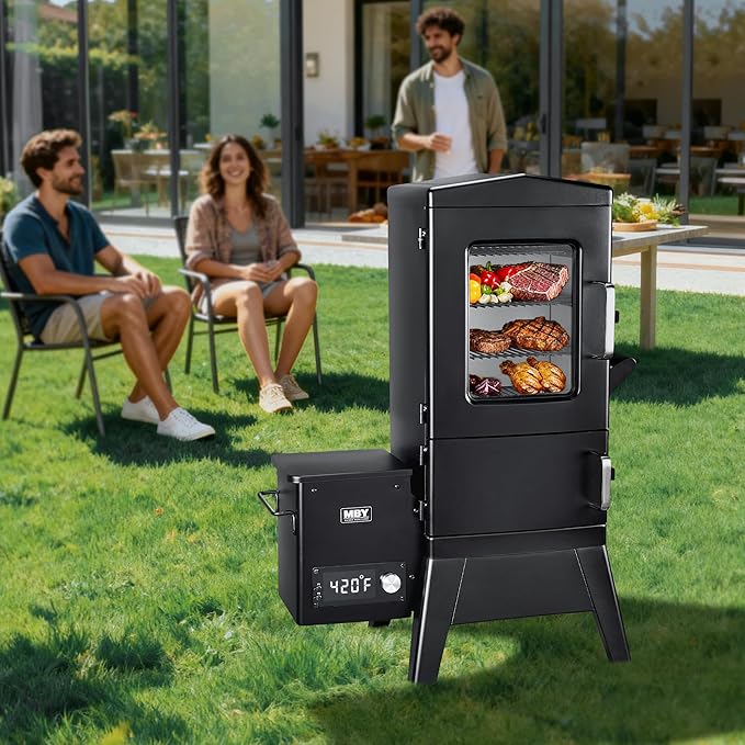 Vertical Pellet Smoker with Cover & Meat Probe, 4-Rack Electric BBQ Smoker Grill, 616 sq in Cooking Space, Digital LED Temperature Control for Outdoor Smoking Ribs, Brisket, Chicken & Sausage