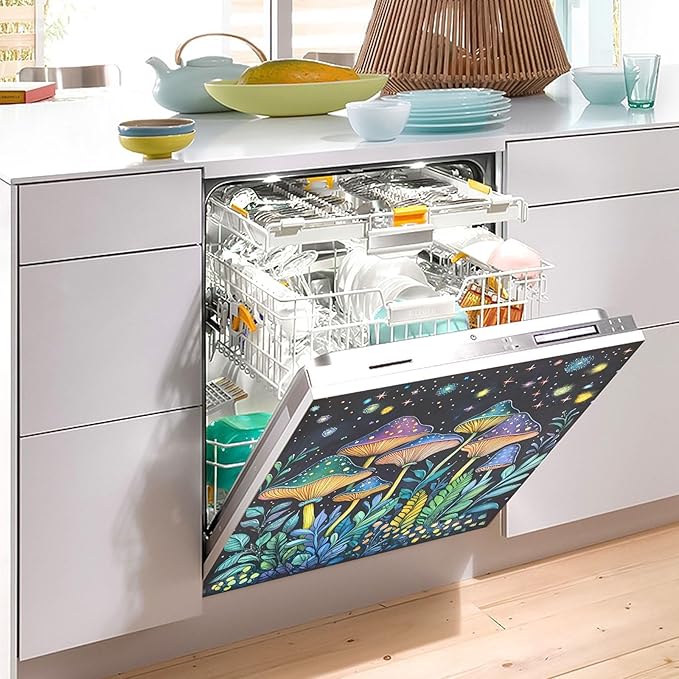Dishwasher Magnet Cover, Mushrooms Magnet Sticker Fridge Panel Decal for Home Kitchen Decor, 23x26in