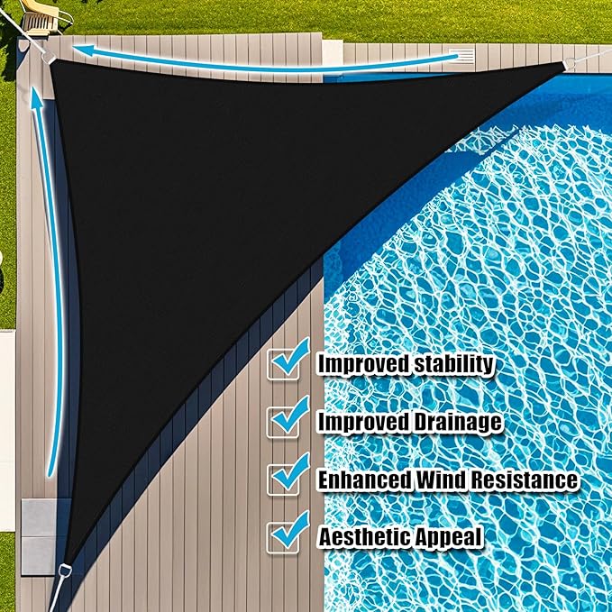 Amagenix Sun Shade Sail 10'X12'X12' Curved Edge Outdoor Shade Canopy Black Breathable 95% UV Block Shade Cloth for Patio Garden Backyard (We Make Custom Size)