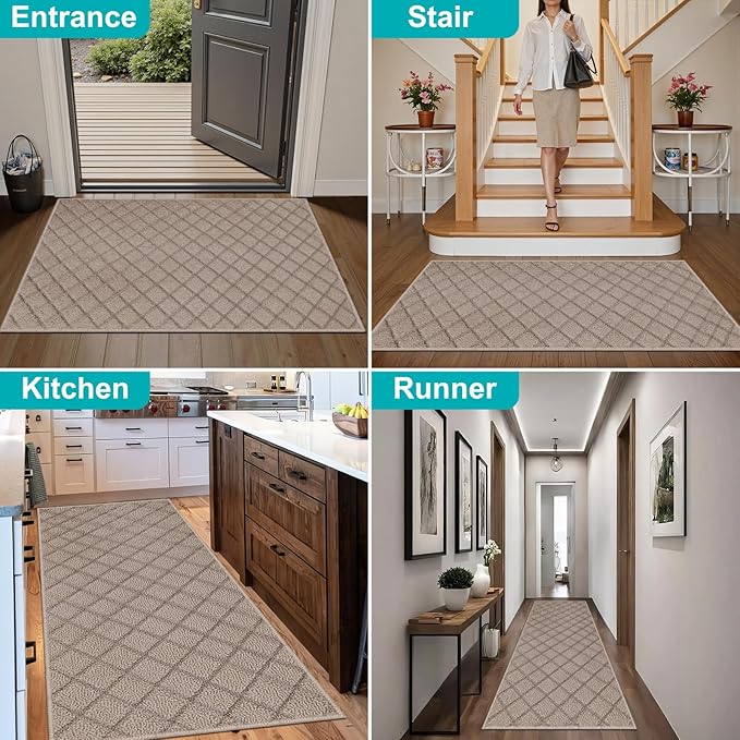 Azadx 2'x6' Front Entryway Door Mat Non Slip Indoor Door mats Washable Entry Mats Welcome Doormat Dirt Trapper for House Entry Low Profile Doormat Indoor Entrance Mat