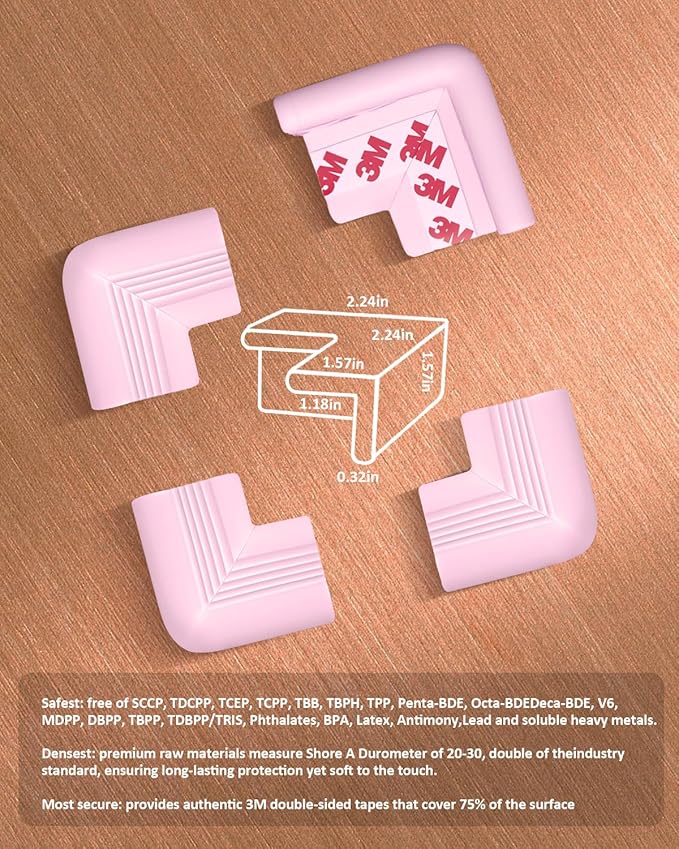 Baby Proofing Corner Guards 8 Pack Pink, Soft Foam Edge and Corner Protectors for Furniture, Pre-Taped Strong Adhesive Bumpers, Safe for Babies and Toddlers