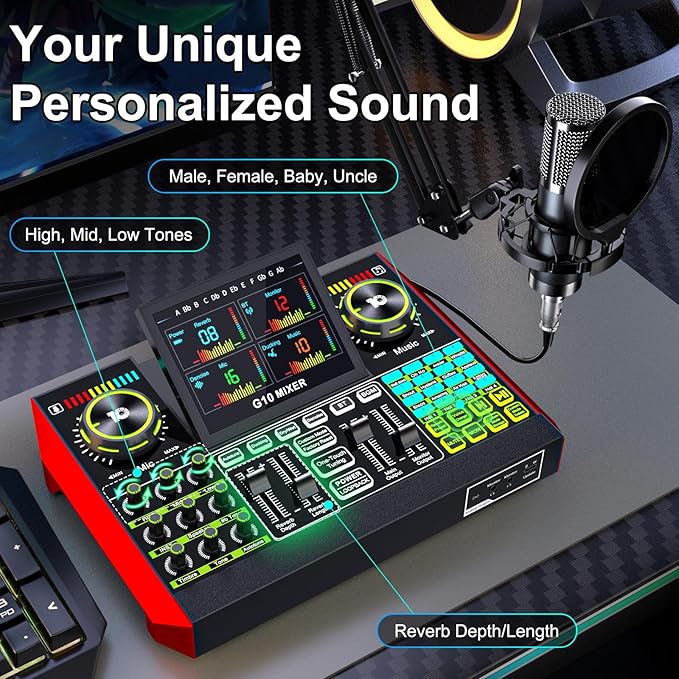 Podcast Equipment Bundle with 3.5mm Condenser Microphone for Pc/Phone Live Streaming Singing Gaming, Podcast Microphone Bundle with Live Sound Board Audio Mixer Denoise,DJ Sets