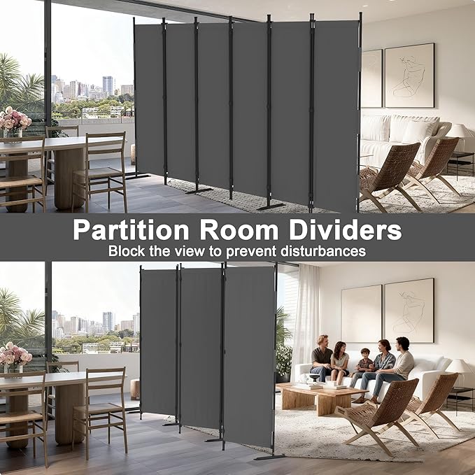 6 Panel Room Divider,6ft Folding Screen Portable Wall Partition Room Divider with 4 Metal Feet,Privacy Screen Indoor Doubles as a Cubicle Wall,Suitable for Bedroom Dressing Room Office