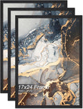 Engineered Wood 17x24 Picture Frame Set of 3, Black Frame for 17 x 24 Inch Picture Poster Photo, Light Weight 17 by 24 Frame with Wood-grain for Wall - 3 Pack/Black/17 x24