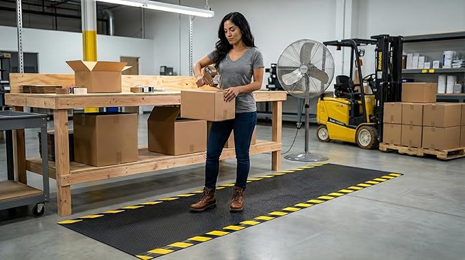 Rhino Mats, Anti-fatigue Mat Industrial, Ergonomic Safety Yellow Floor Mat, 2’ x 6’, Non-Slip Workstation Industrial Floor Mat for Back Pain