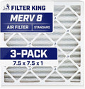 Filter King 7.5x7.5x1 Air Filter | 3-PACK | MERV 8 HVAC Pleated A/C Furnace Filters | MADE IN USA | Actual Size: 7.5 x 7.5 x .75"