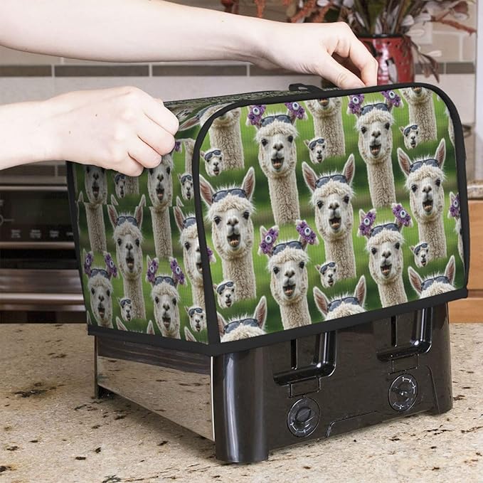 2 Slice Toaster Cover Funnny Llama, Machine Washable Dust & Fingerprint Protector, Polyester Appliance Cover with Pocket