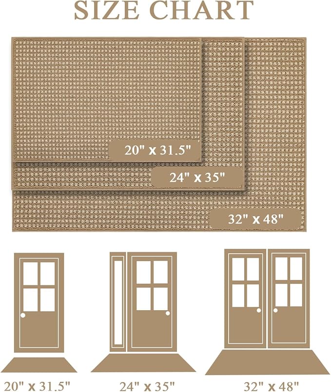 hicorfe Dirt Trapper Indoor Doormat,20"x32" Welcome Door mat,Non Slip Backing Washable Door Mats,Absorbent and Resistant Low-Profile Entrance Inside Floor Mat for Front Back Door,Entryway (Brown)