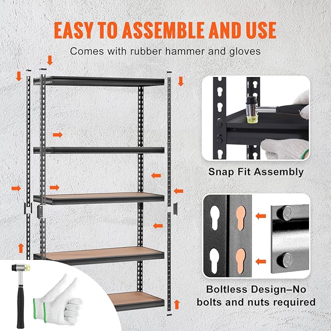 VEVOR Storage Shelving Unit, 5-Tier Adjustable, 2000 lbs Capacity, Heavy Duty Garage Shelves Metal Organizer Utility Rack, Black, 48" L x 18" W x 72" H for Kitchen Pantry Basement Bathroom Laundry | Adjustable, 2000 lbs Capacity, Heavy Duty, Garage She...