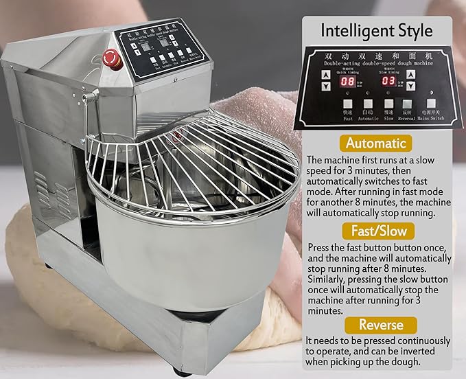 TECHTONGDA Commercial Dough Mixer Food Mixer with Time Setting, 50L Stainless Steel Stand Mixer for Bakery, Pizzerias & Kitchens, Heavy Duty Pizza & Bread Dough Mixer with Double Action, Double Speed