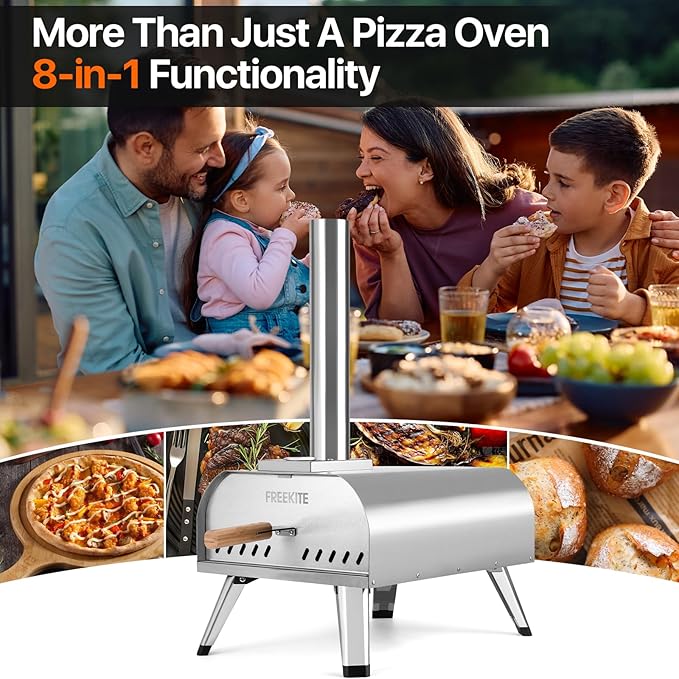 Pizza Oven 13 Inch Outdoor Wood Fired Portable Stainless Steel Pizza Oven with Pizza Stone for Family Outside Cooking Camping Backyard BBQ Pizza Maker Garden Kitchen(Silver 13IN)