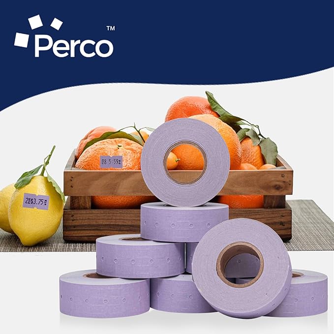 Perco 1 Line Lavender Labels - 8 Rolls, 1 Sleeve, 8,000 Blank Price and Date Gun Labels for Perco 1 Line Price and Date Guns - Made in USA