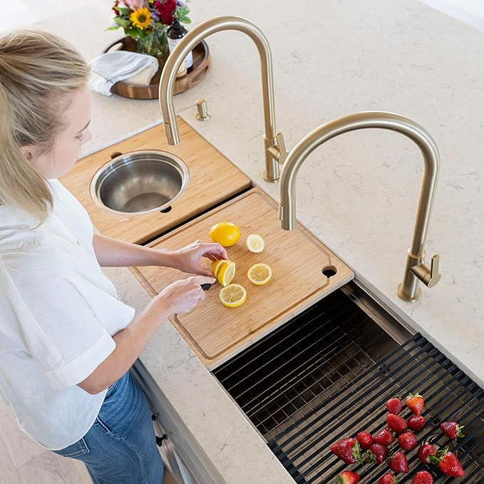 KRAUS Kore 57-inch Undermount Workstation 16 Gauge Single Bowl Stainless Steel Kitchen Sink with 10 Accessories, KWU210-57