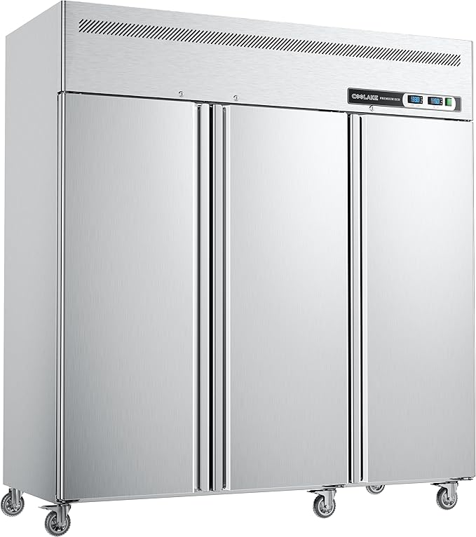 Coolake 72" W 3 Door Commercial Refrigerator and Freezer Combo, 54 Cu.ft 3 Section Stainless Steel Solid Door Fan Cooling Upright Reach in Freezer for Restaurant, Bar, Shop, Garag