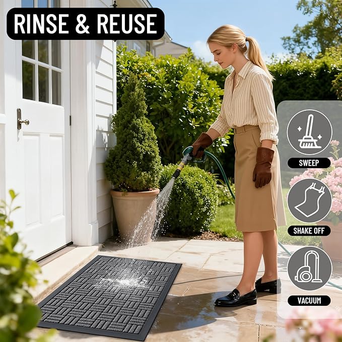 OLANLY Front Door Mat Outside Entrance 47x23, Absorbent, Heavy Duty Sturdy Natural Rubber Doormat Indoor Outdoor, Stain and Fade Resistant, Non-Slip Backing Low Profile Floor Mat for Entryway, Grey