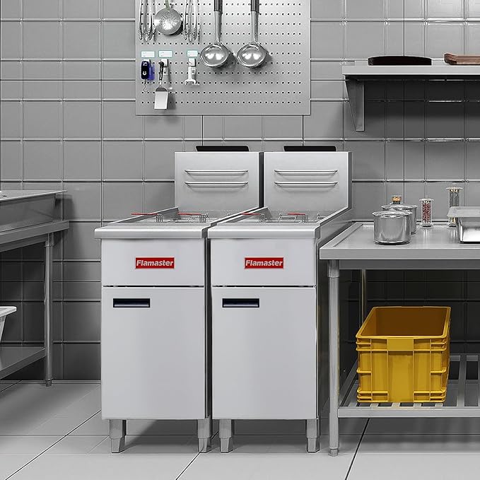 Commercial Gas Floor Fryer with 2 Baskets, 90000 BTU Propane Gas Fryer - Only Commercial Use, Precision Temp Control, Stainless Steel Deep Fryer for Restaurants, Fast Food, Food Trucks