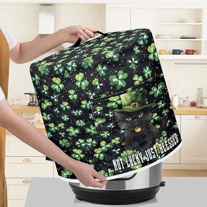 Green Shamrock Pattern Kitchen Appliance Dust Cover with Pockets, St. Patrick's Day Electric Pressure Cooker Cover Compatible with Crock Pot, Rice Cooker Cover, for 6 Qt Pot