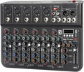 7 Channel mixer, DJ Mixer Board, Audio Sound Card with Interface Recording and 48V Phantom Power, Sounds Mixer Board with FX Reverb Delay Effect for Streaming