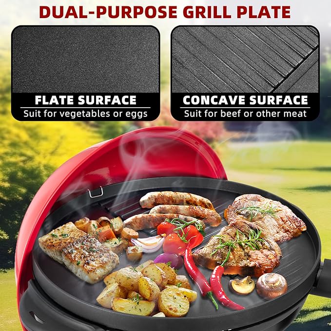Electric Grill Outdoor/Indoor,Portable BBQ Grill with Nonstick Surface,200 Square Inches Indoor Electric Barburcue Grill with Adjustable Heat,Stand/Tabletop,for Patio/Yard/Home(Red)