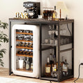 Homieasy Mini Fridge Cabinet Stand with Power Outlet, Coffee Bar Cabinet with Mini Fridge Space, Bar Stand with Microwave Shelf with Wine Rack for Kitchen, Dorm, Grey