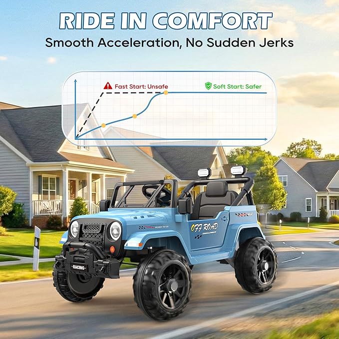 12V Ride On Truck Car with Remote Control, Kids Electric Vehicles with Bluetooth Music, Horn, 3 Speeds, 4 LED Lights, Soft Start, Ride on Toys for Toddler Boys & Girls (Blue)