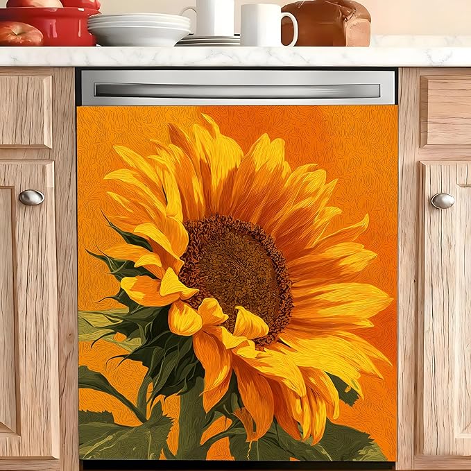Dishwasher Magnet Cover, Creative Pattern Sticker, Dishwasher Magnetic Decoration, Refrigerator Protection Decoration, Kitchen Art Decoration 23x25.5 inches, Sunflower