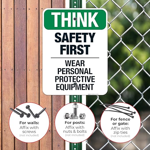 Think Safety First Wear Personal Protective Equipment Sign, 18x24 Inches, Rust Free .063 Aluminum, Fade Resistant, Made in USA