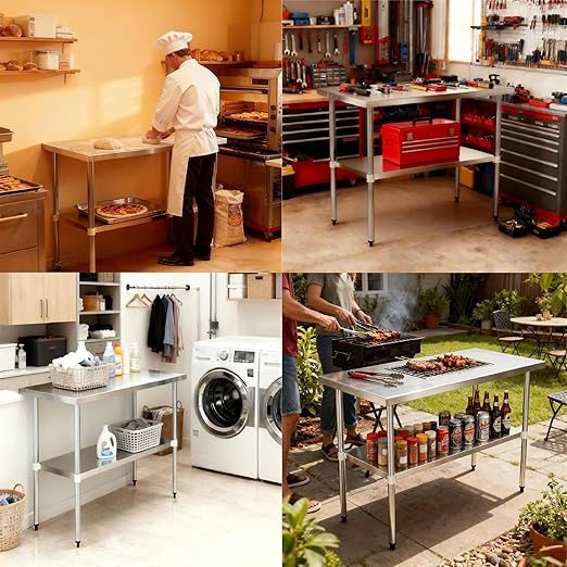 COOLCHEF Stainless Steel Work Table 18 x 72 Inch, NSF Commercial Prep Table with Undershelf, Heavy Duty Food Prep Workstation