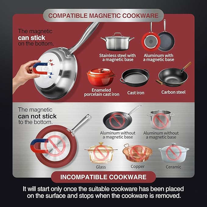 ChangBERT Portable Induction Cooktop 208-240V 3200W NSF Certified Commercial Range Countertop Burner Pro Chef Professional Hot Plate High Power 18/10 Stainless Steel Housing Schott Glass