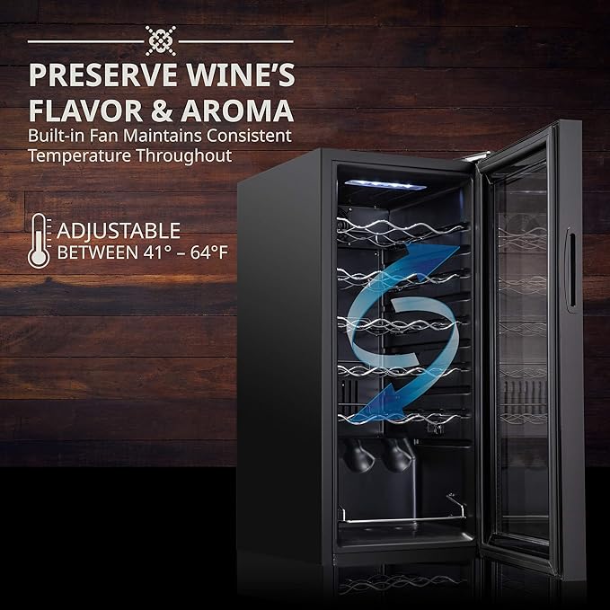 Ivation 18 Bottle Compressor Wine Cooler Refrigerator w/Lock, Large Freestanding Wine Cellar For Red, White, Champagne or Sparkling Wine, 41f-64f Digital Temperature Control Fridge Glass Door Black