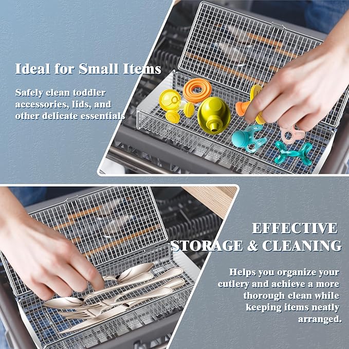 Dishwasher Basket for Small Items, 304 Stainless Steel Dishwasher Basket, Bottle Parts, Scoops, Forks, Chopsticks Cleaning (Silver)