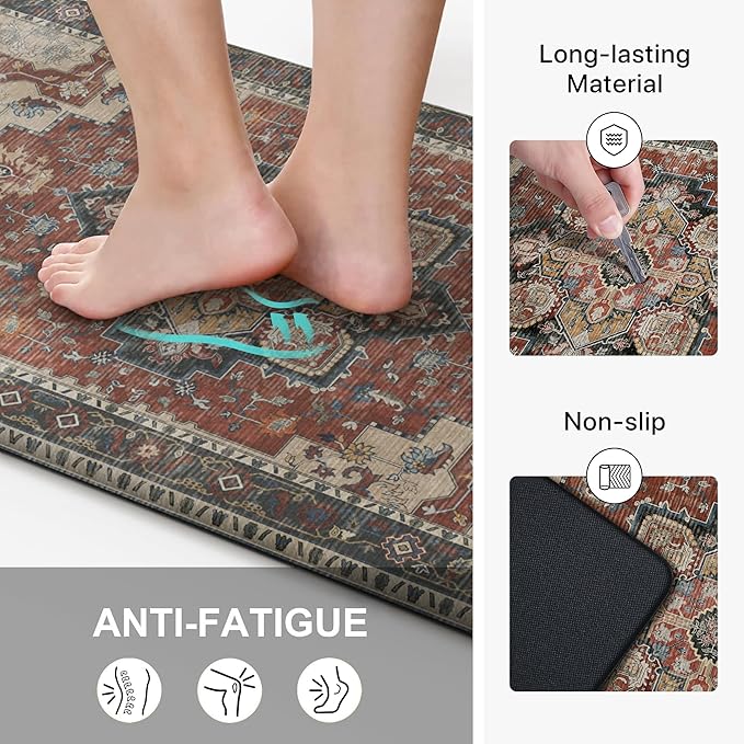 GENIMO Kitchen Mats for Floor, Washable Anti Fatigue Mat for Cushioned, 17.3"x59", Waterproof Kitchen Rugs, Non Slip Foam Comfort Standing Mat Rug for Home, Runner, Sink, Laundry, Bordeaux