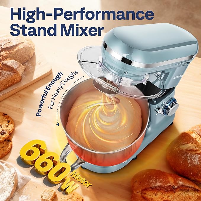 VIVOHOME Stand Mixer, 660W 10 Speed 6 Quart Tilt-Head Kitchen Electric Food Mixer with Beater, Dough Hook, Wire Whip and Egg Separator, Blue