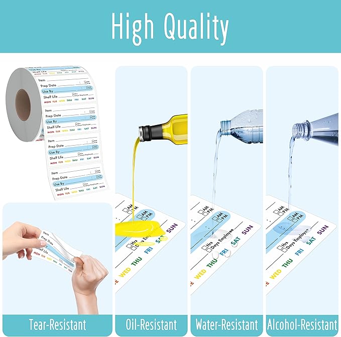 300 Removable Food Labels, Water/Oil/Tear Resistant Freezer Pantry Labels with Perforation Line No Residue Left for Food Containers Jars Kitchen Restaurant Storage Organization
