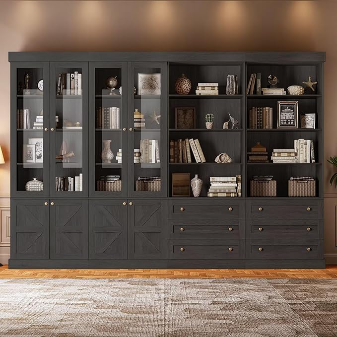 Vyre 71" Tall Farmhouse Kitchen Pantry, Large Storage Cabinets with Glass Doors, Adjustable Shelves, Wood Versatile Hutch Cabinet for Living Room, Dining Room, Kitchen, Black