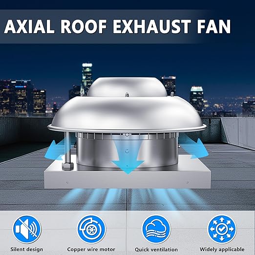Roof Mounted Downblast Exhaust Fan Direct Drive Axial Exhaust Fan -19" Fan Base, 1/10 HP 830 CFM 115 Volt Single Phase Motor