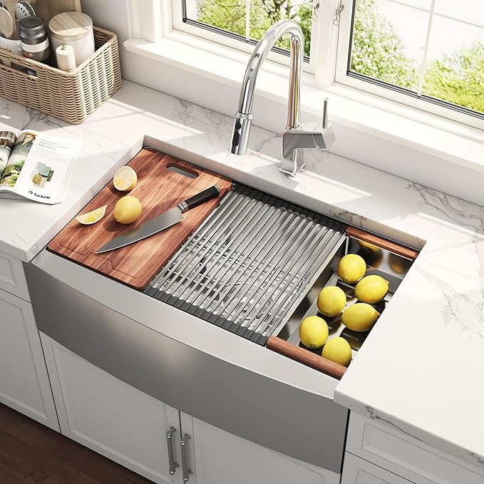 33 Inch Workstation Farmhouse Kitchen Sink 16 Gauge Stainless Steel Undermount Apron Front Sinks with Accessories Combo 33" x 21" x 10"
