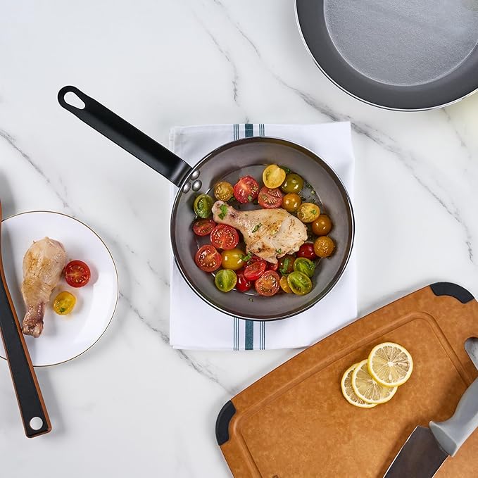 Restaurantware Met Lux 9 Inch Fry Pans, 6 No-Stick Frying Pans - Induction-Ready, Triple-Riveted, Silver Carbon Steel Cooking Skillets, Durable, For Searing, Sauteing, And Browning Food
